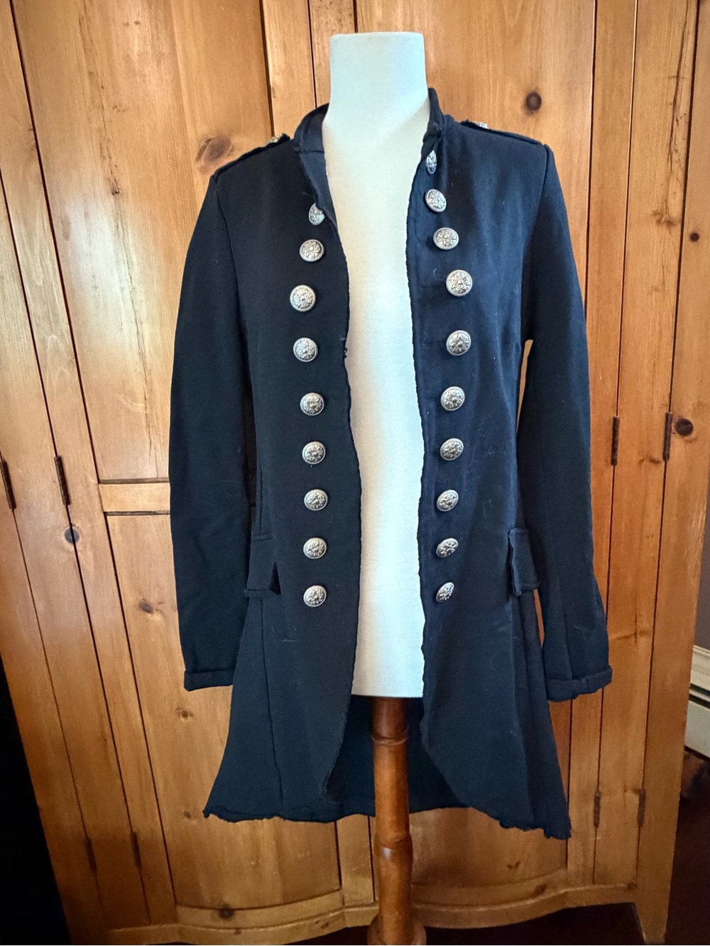 Black Military-Style Button Front Coat by Venti6, NWT